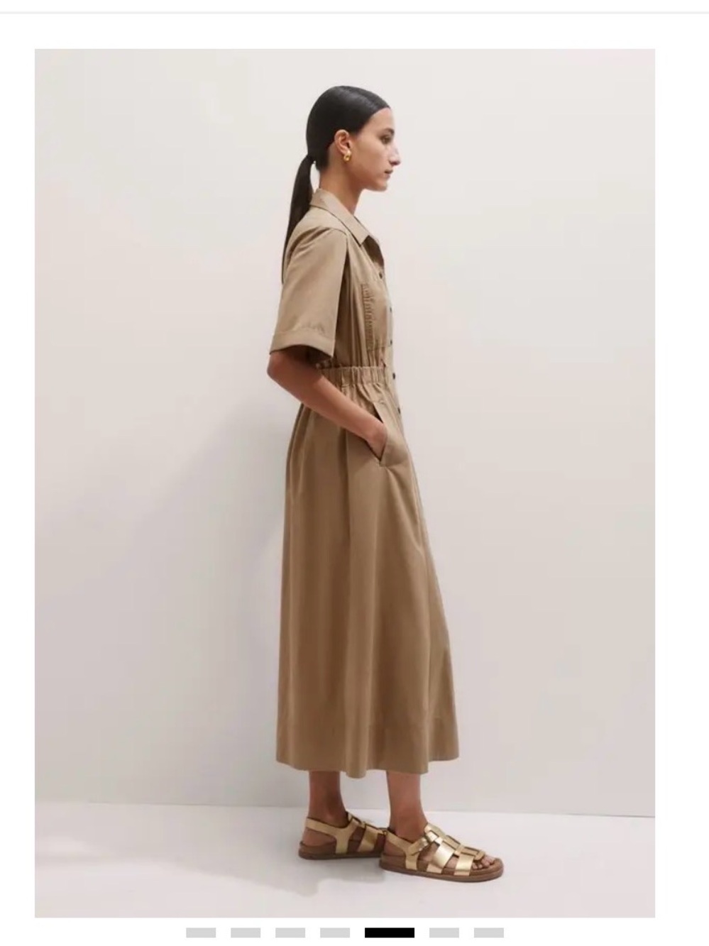 ME+EM Cotton Utility Midi Shirt Dress with Belt Stone Khaki (US 6 / UK 10) - Picture 5 of 15
